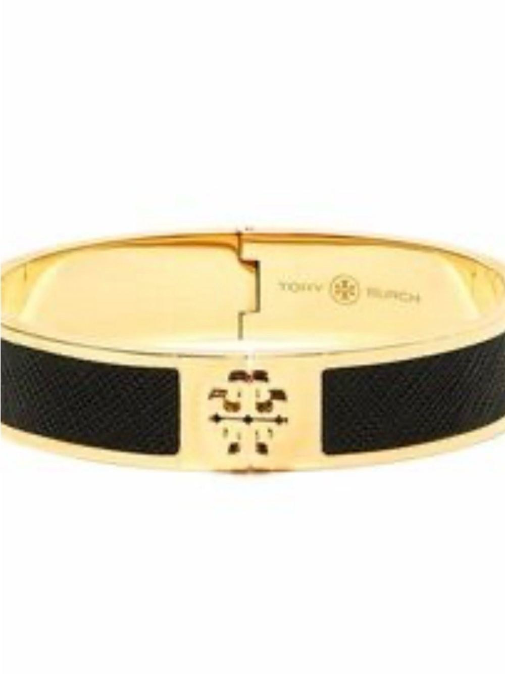 Tory Burch Gold & Black Logo Bangle Bracelet